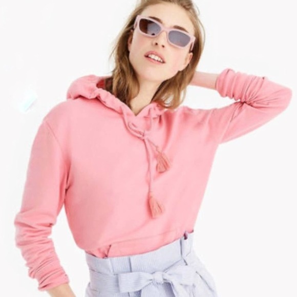 J. Crew Pink Garment Dyed Tassel Drawstring Pullover Hoodie Sweatshirt